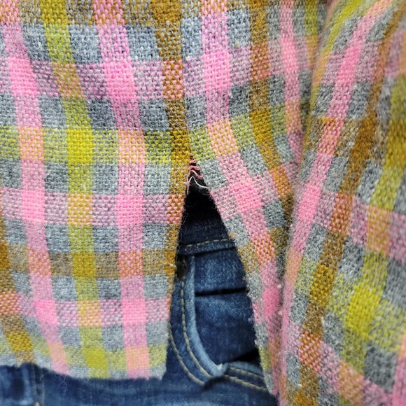 Vtg 60s Handmade Mad Men Pink Plaid Wool Blend Cropped Blazer Jacket Womens M - Picture 12 of 14